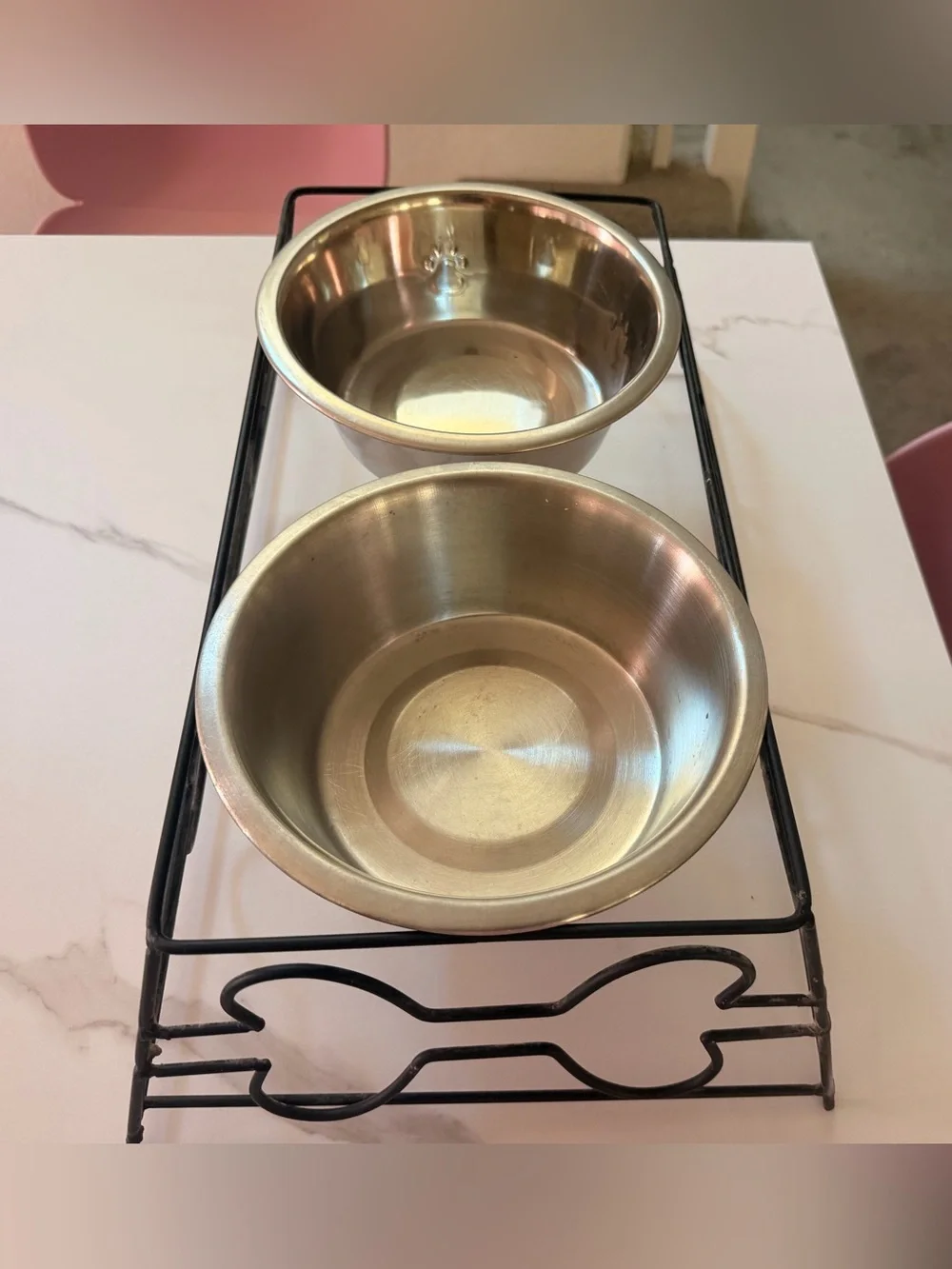 Stainless Steel Double Dog Bowl with Black Metal Stand - Silver/Black